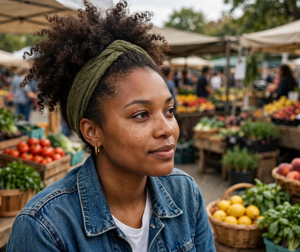 Black woman with a sleek middle-part silk press on a city street