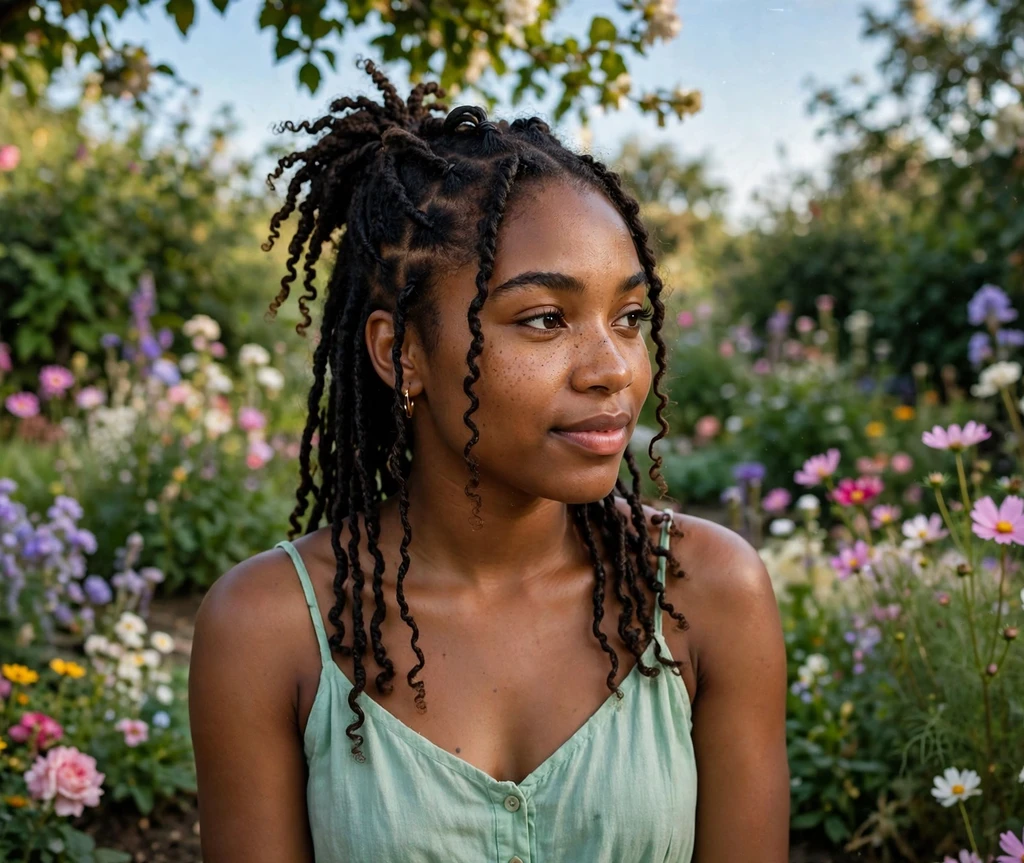Black woman with a braided halo updo on church steps