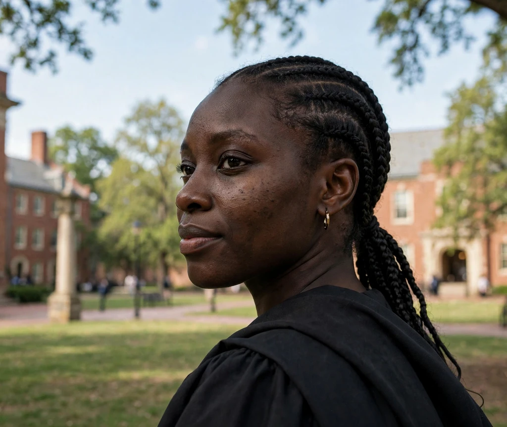 Black woman with a loose curly updo with tendrils under a wedding arch