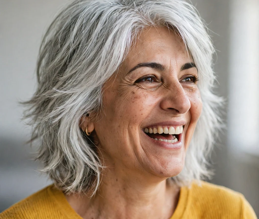 White silver shag haircut with soft layers