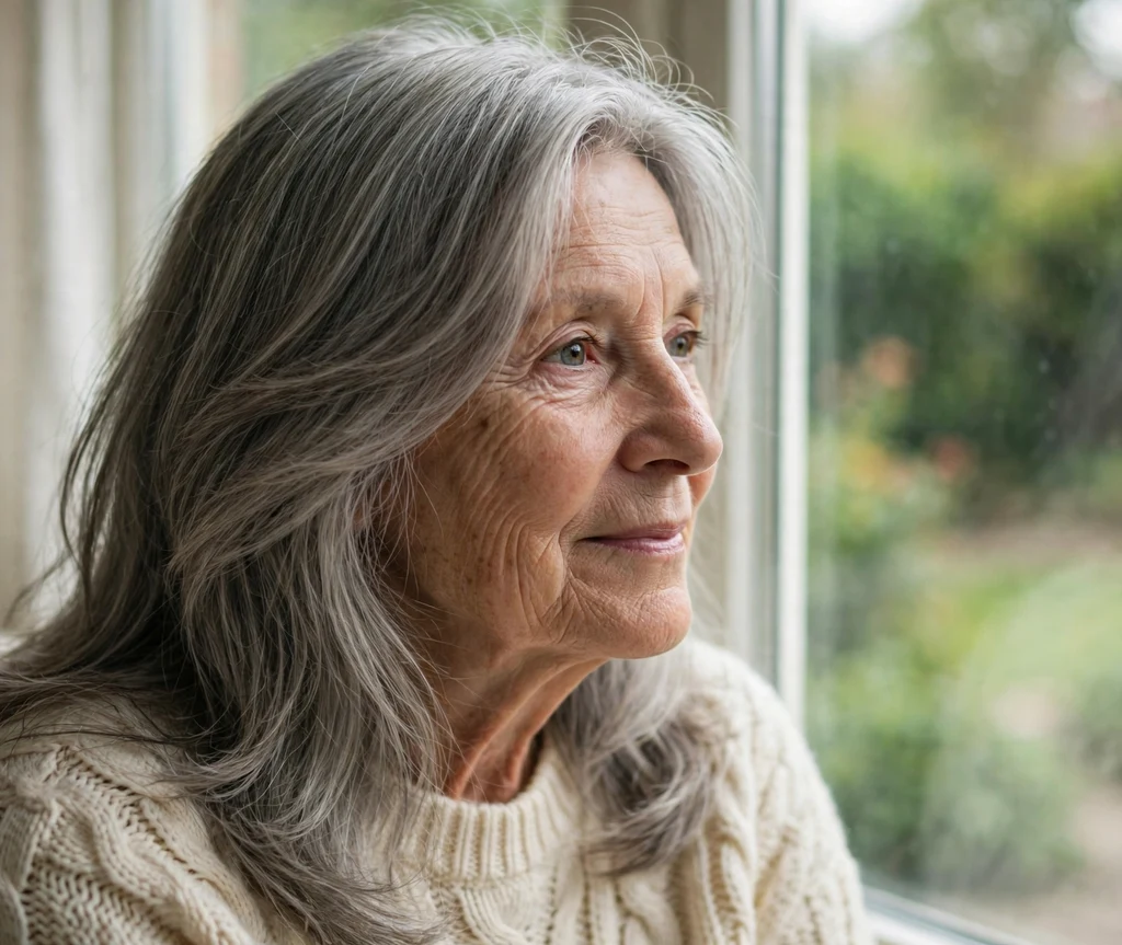 Long ash gray layered hairstyle