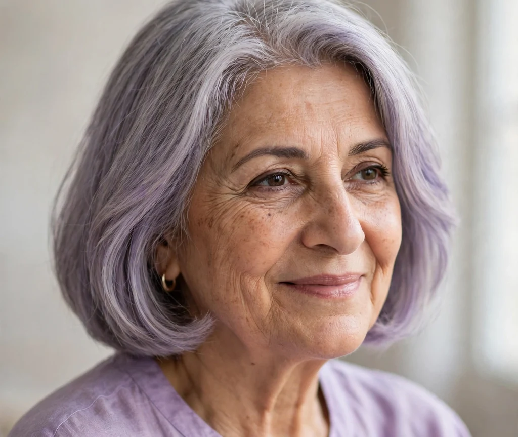 Gray bob with a soft lavender tint