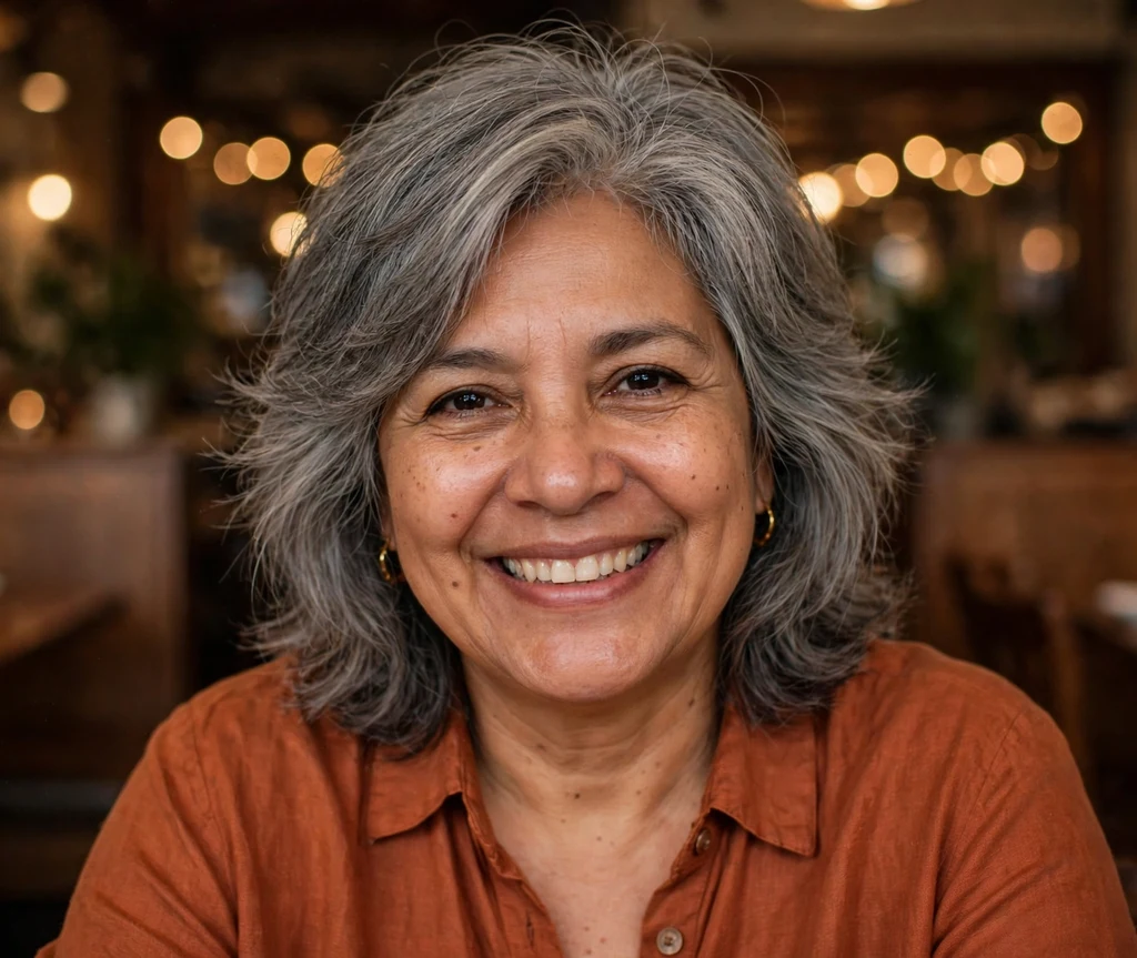 Feathered gray layered hairstyle