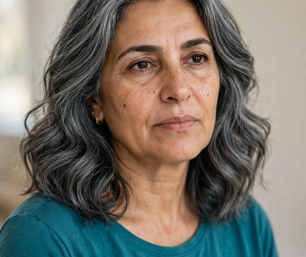 Gunmetal gray waves in a shoulder-length cut