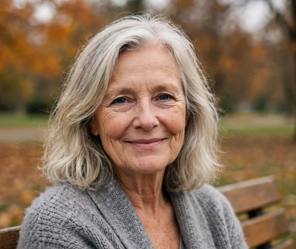 White blonde and silver blended shoulder-length hair
