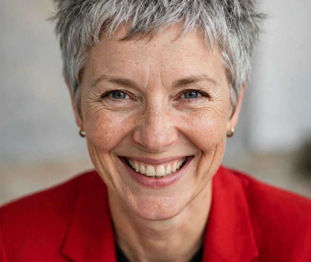 Silver choppy textured pixie cut