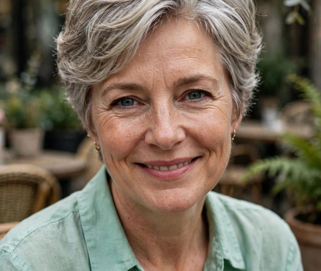 Short hair with silver highlights