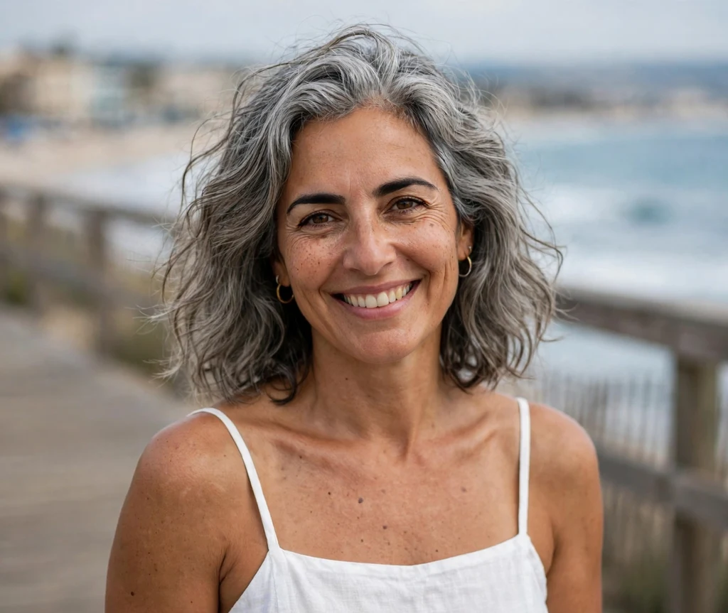 Gray beach waves in a medium-length cut