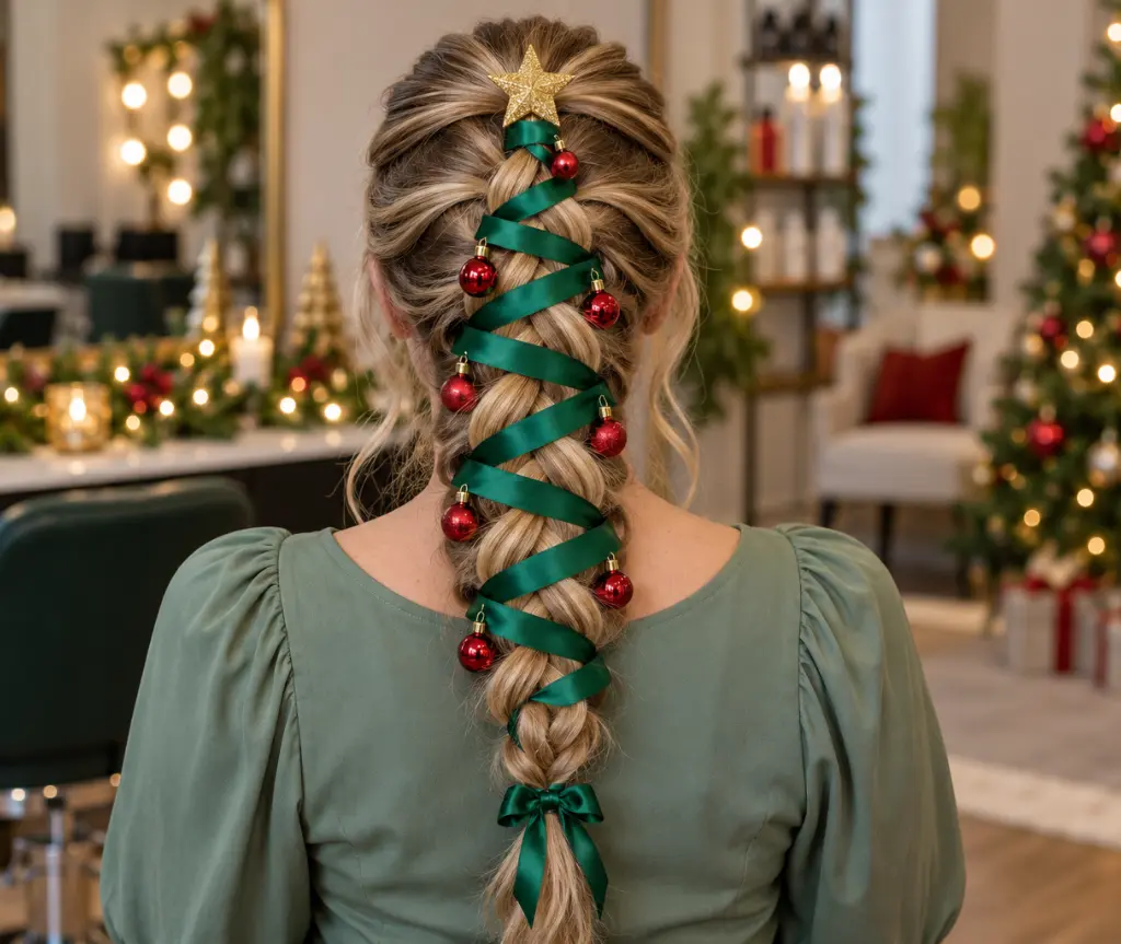 Green Ribbon Christmas Tree on a Dutch Braid