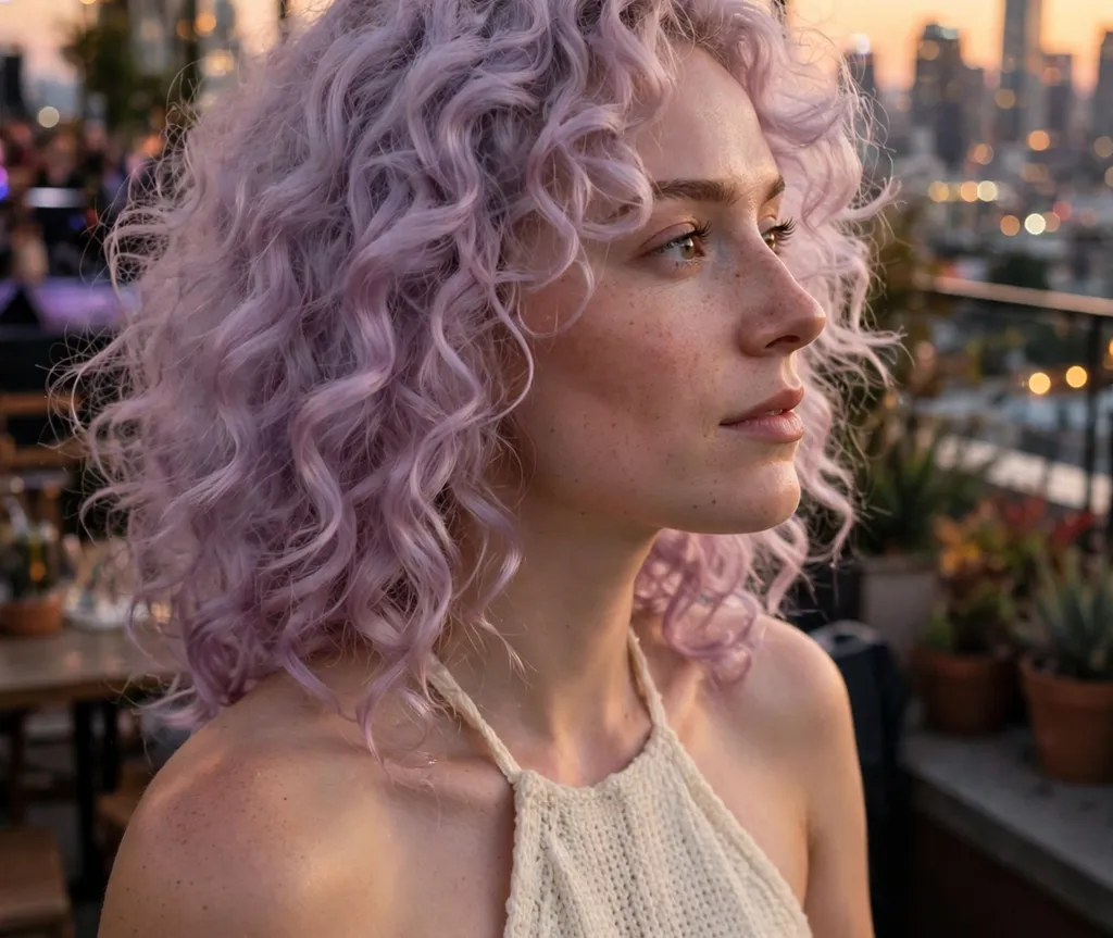 Woman with a crisscross pull-through braid at a concert VIP lounge