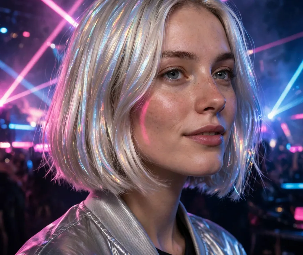 Woman with double top knots and face-framing strands at a daytime festival