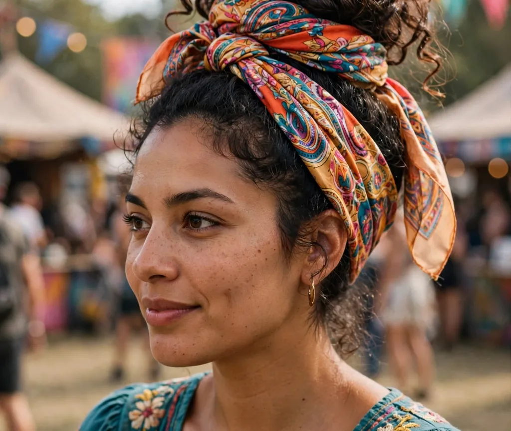Woman with a long teal mermaid braid at an electronic music stage