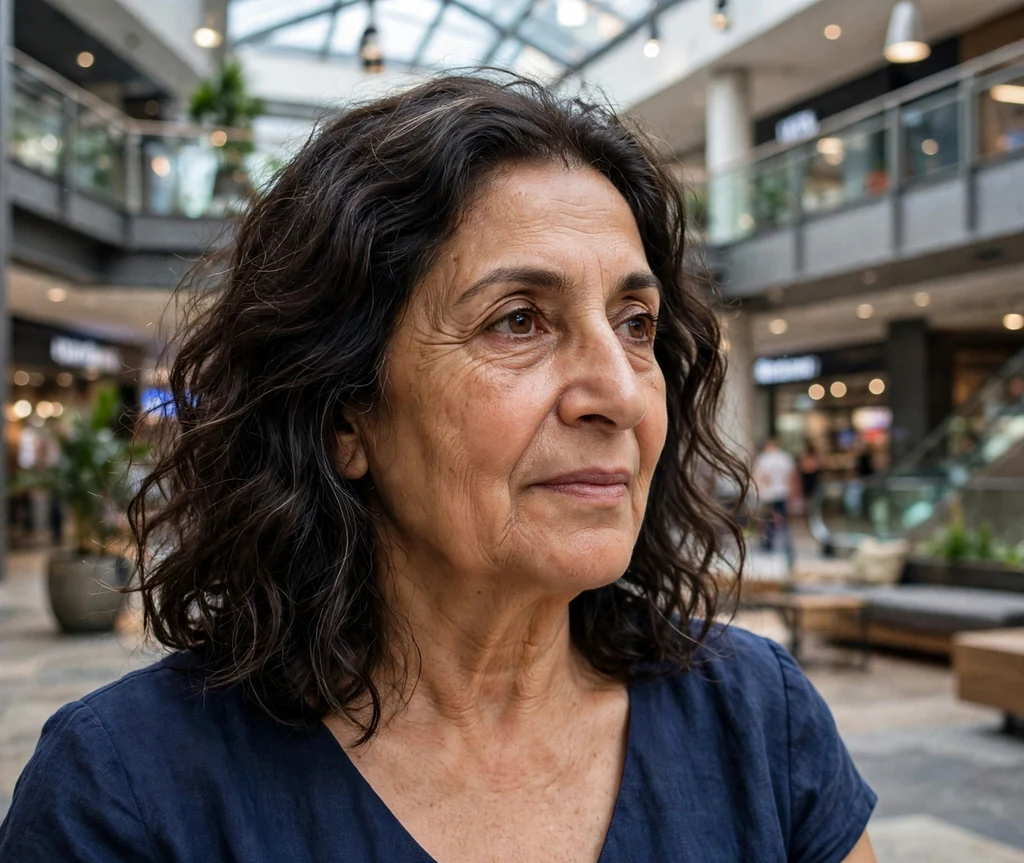Wavy lob haircut on an older Middle Eastern woman