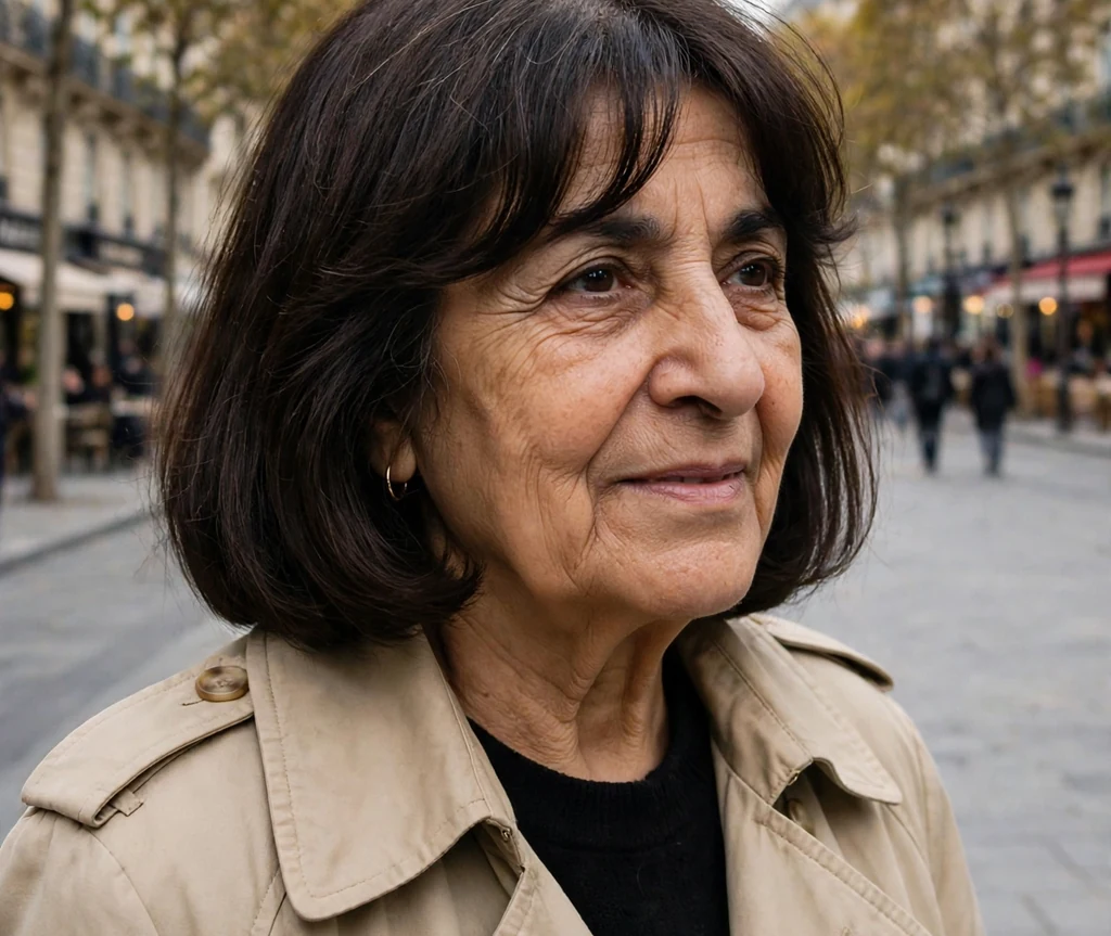 Curtain bob haircut on an older Middle Eastern woman