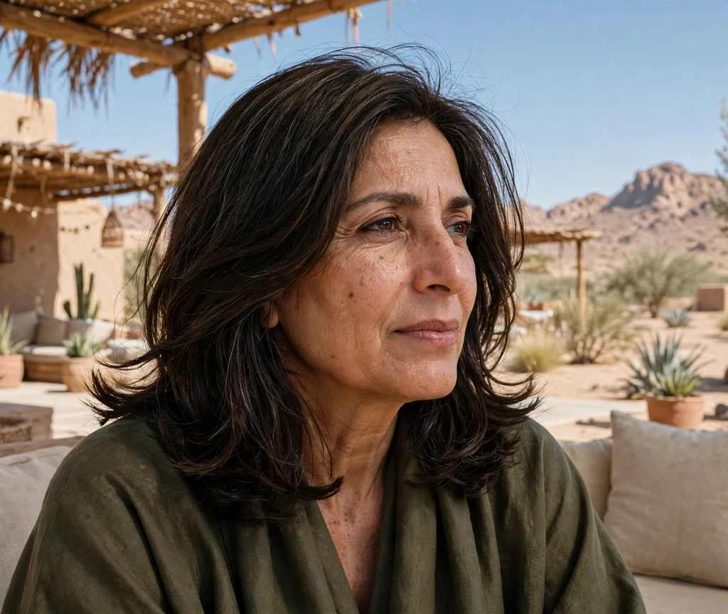 Shoulder-length layered haircut on an older Middle Eastern woman