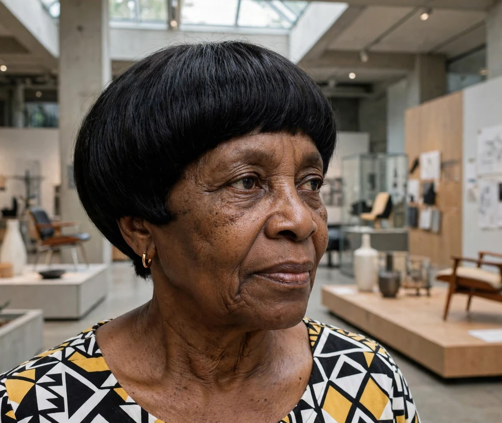 Modern bowl cut on an older Black woman