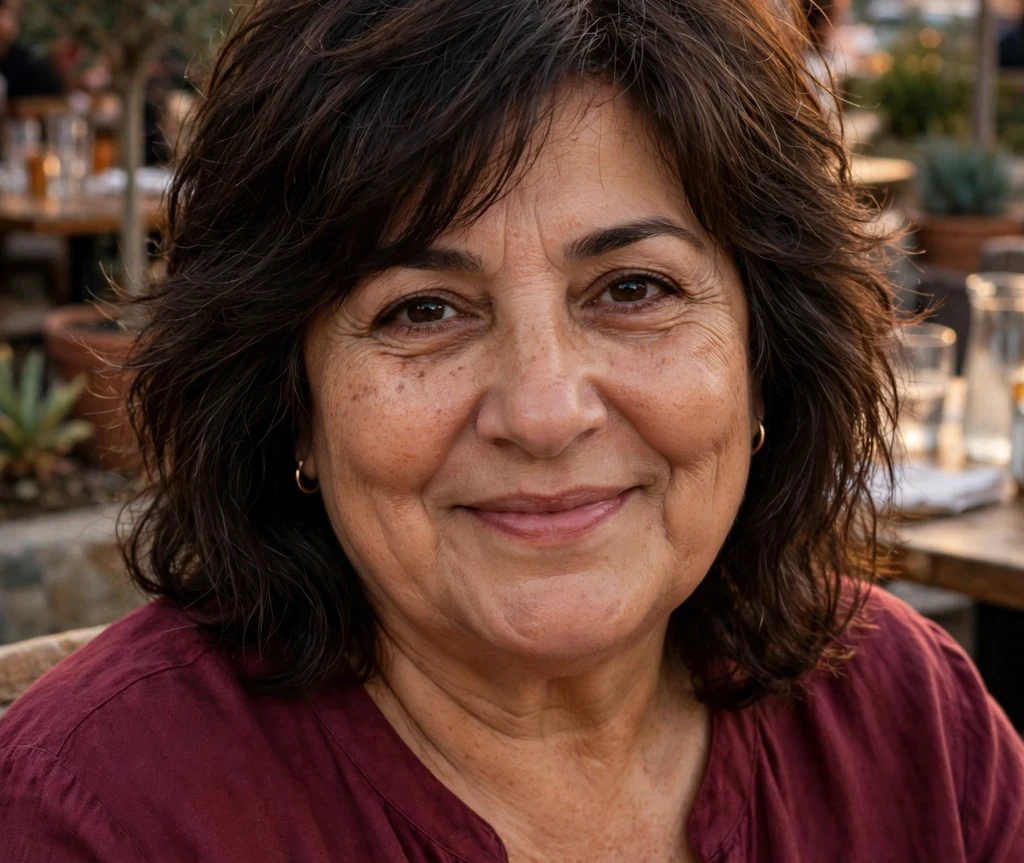 Shoulder-length shaggy layers on a plus size woman over 50