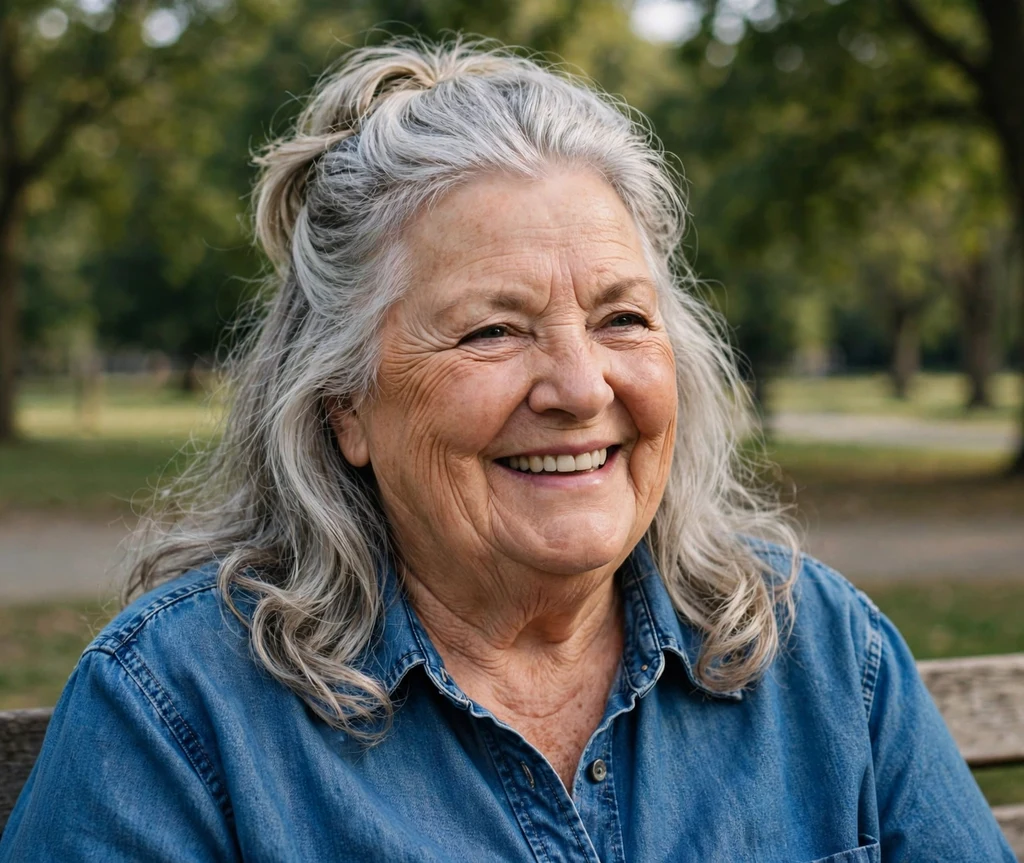 Half-up half-down with crown volume on a plus size woman over 50
