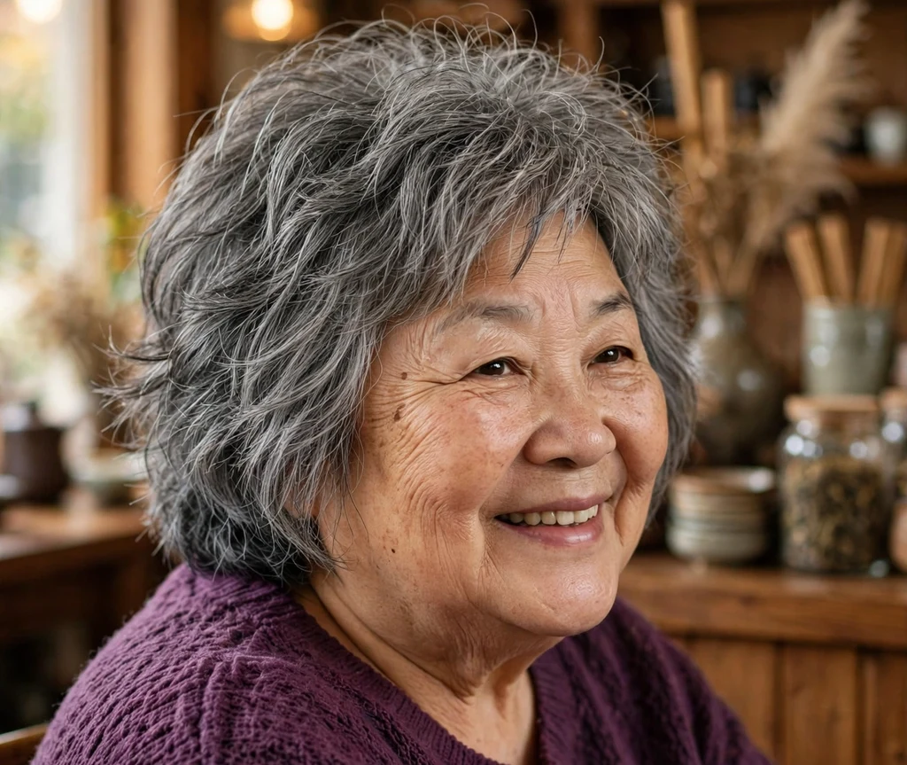 Textured shaggy bob on a plus size woman over 50