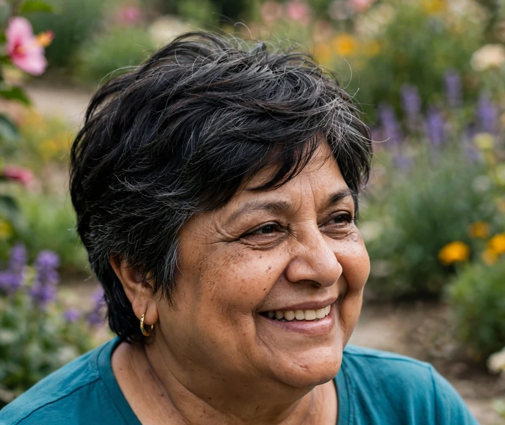Layered pixie-bob on a plus size woman over 50