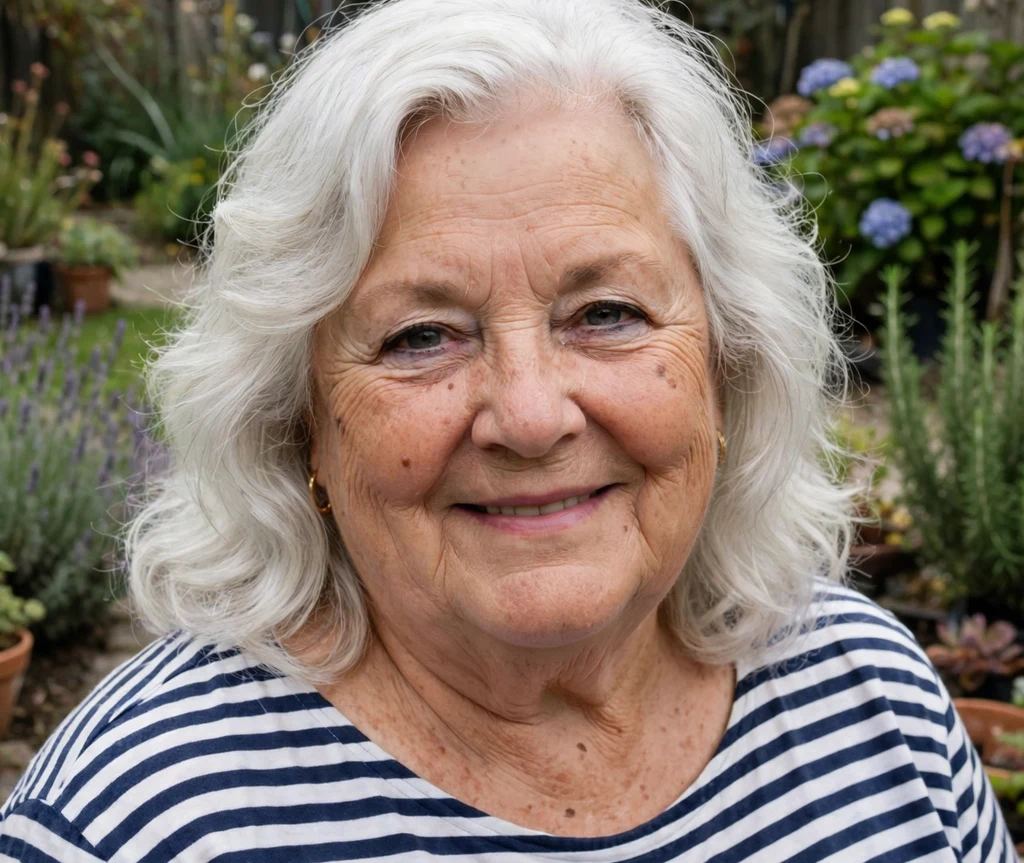Wavy shoulder-length layers on a plus size woman over 50