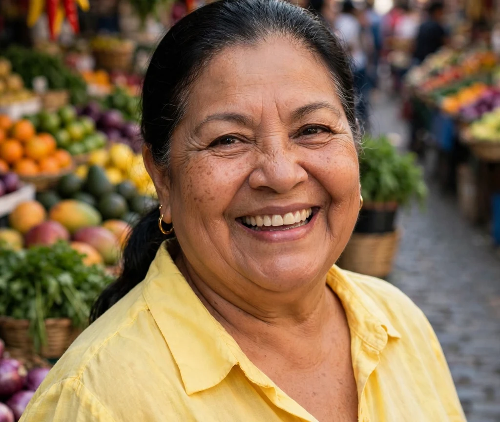 Low sleek ponytail on a plus size woman over 50