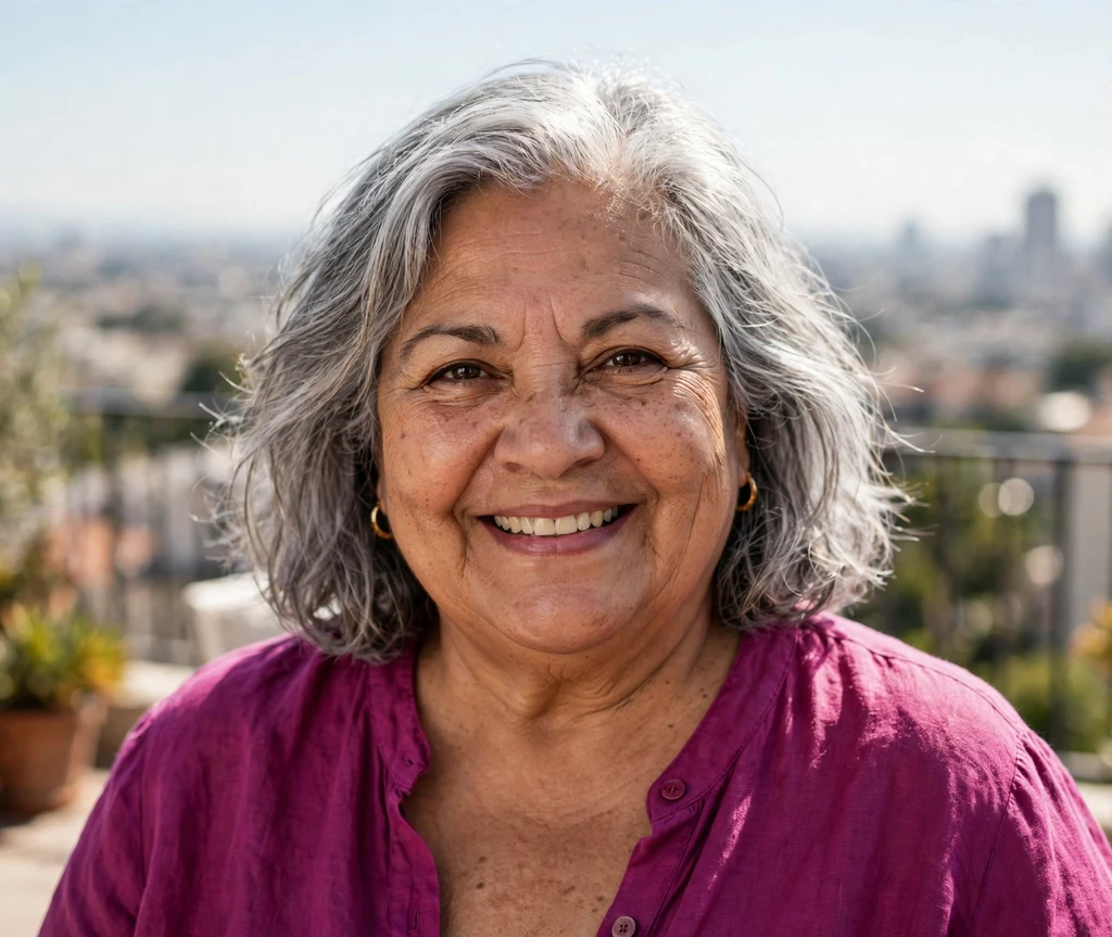 Natural silver lob on a plus size woman over 50