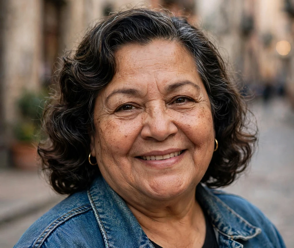 Soft vintage-inspired waves on a plus size woman over 50