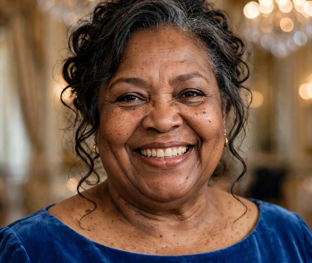 Loose romantic updo on a plus size woman over 50