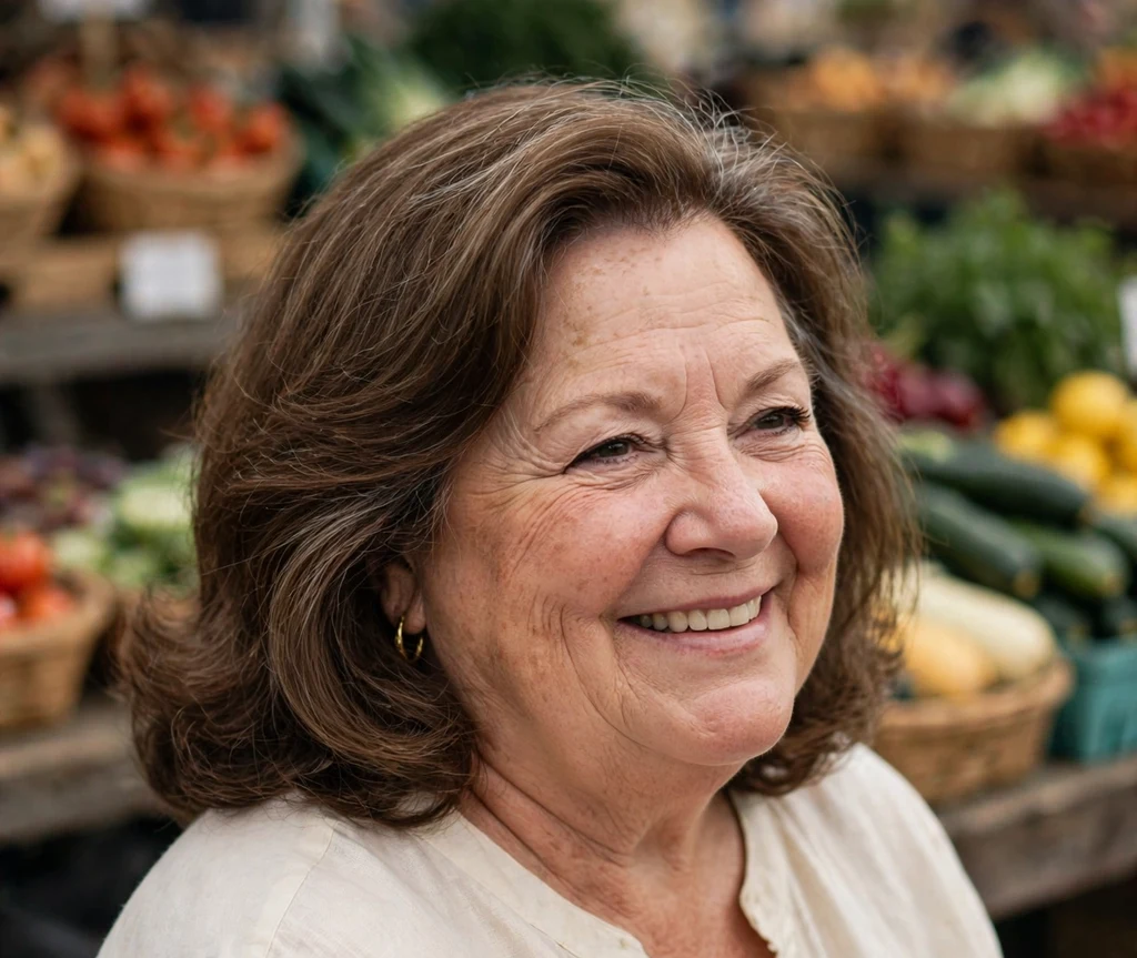 Classic shoulder-length blowout on a plus size woman over 50