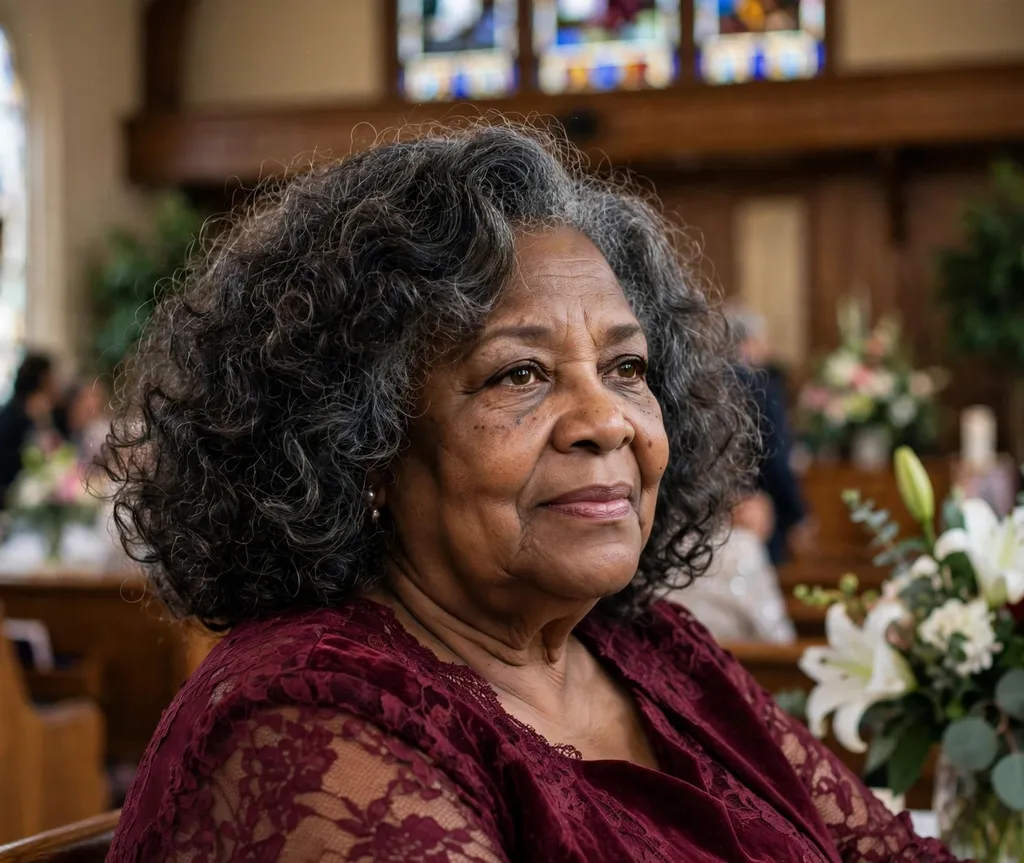Plus size Black woman over 70 with a voluminous curled lob