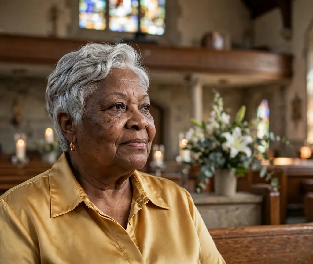 Plus size Black woman over 70 with a soft brushed-back pixie