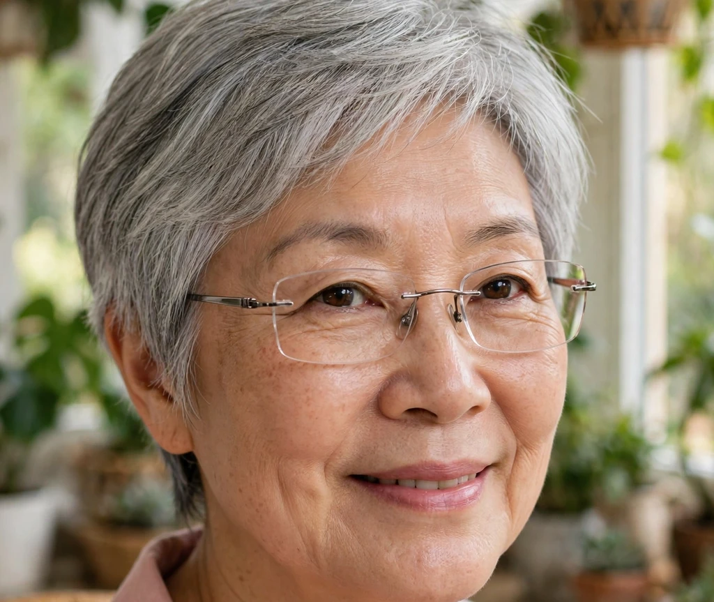 White woman in her 50s with a tousled ash-brown shoulder bob wearing tortoiseshell cat-eye glasses