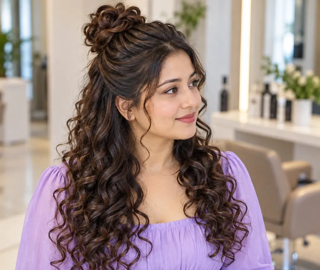Half-Up Curly Bun