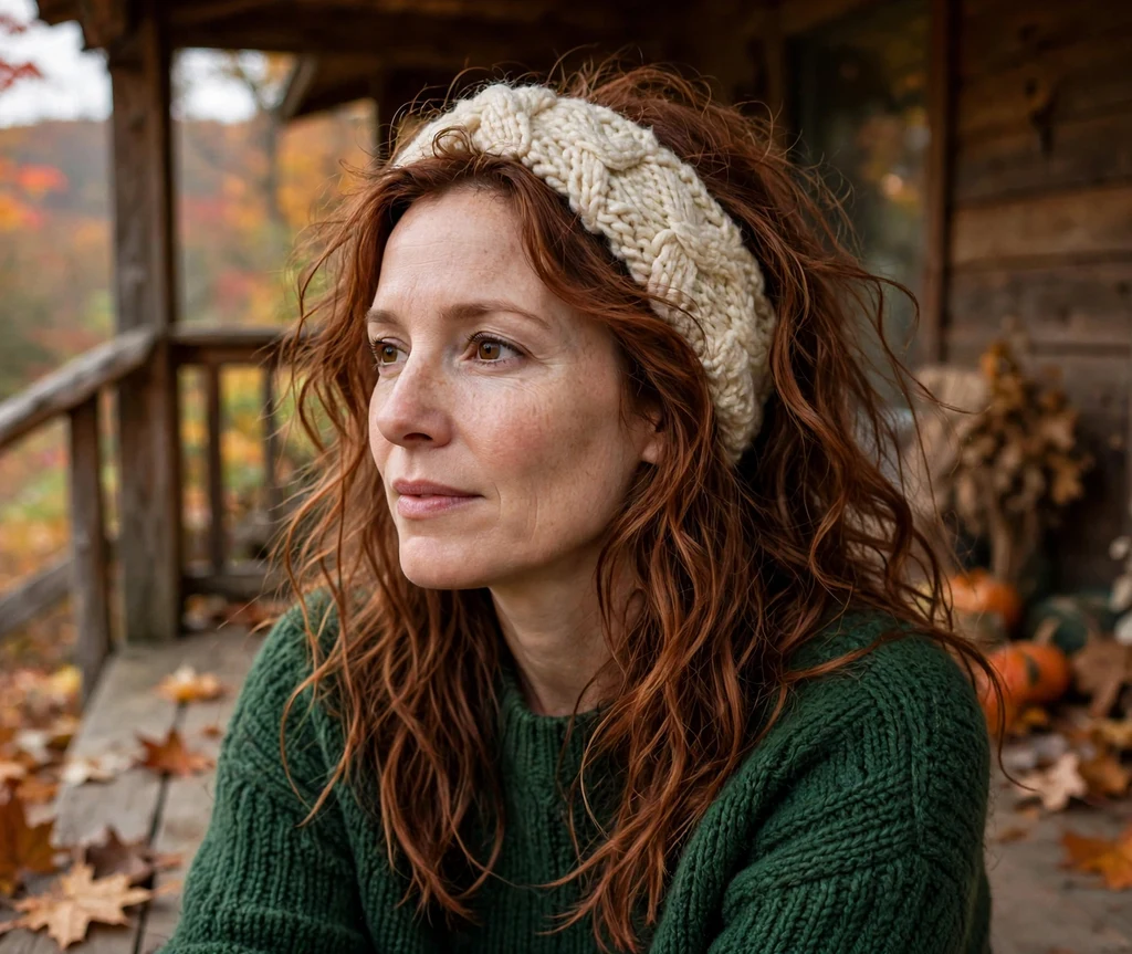 Woman with a chunky knit headband and messy long waves