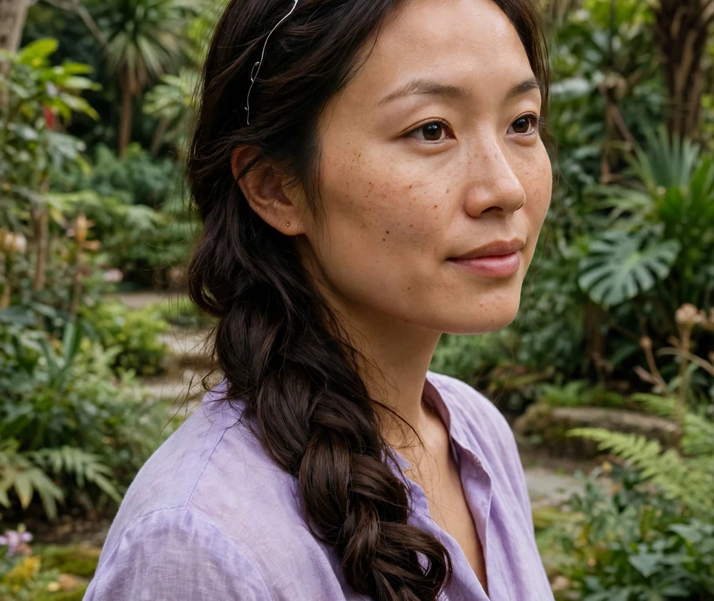 Woman with a thin wire headband and a waterfall braid