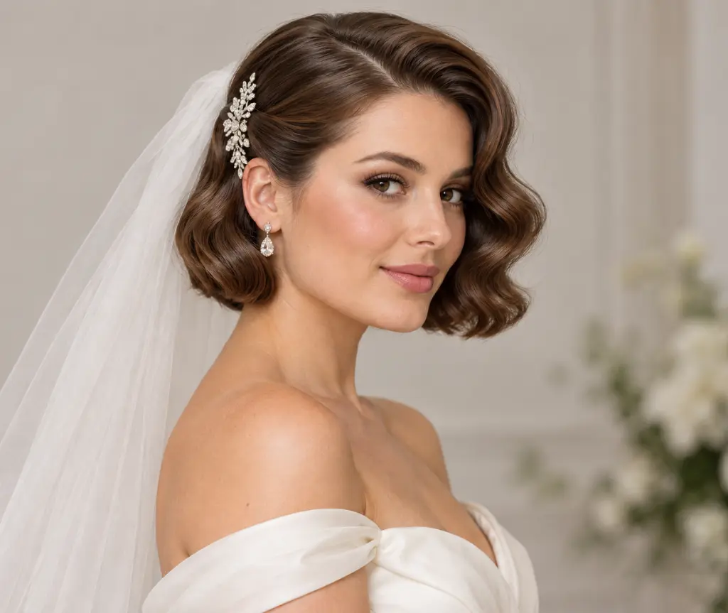 Hollywood Waves on a Short Bob with a Rhinestone Barrette