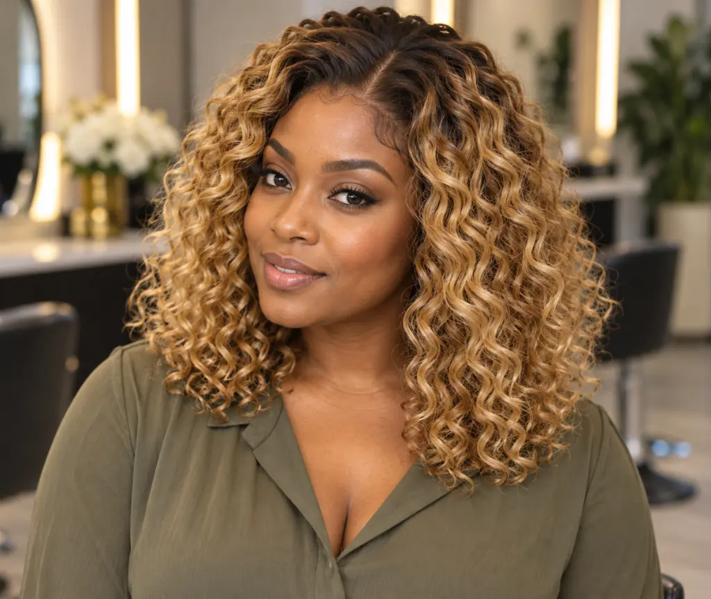Honey-Blonde Curly Wig with Dark Roots