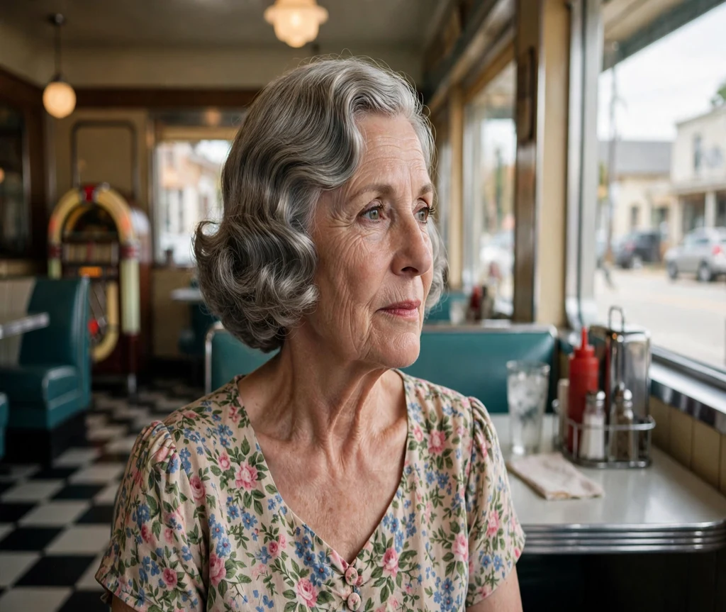 Woman with a vintage-inspired Italian bob at a retro diner
