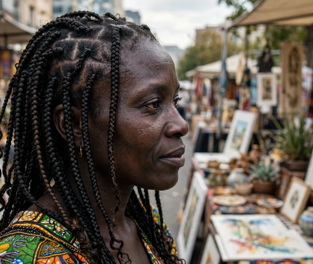 Black woman with freestyle knotless braids in mixed sizes