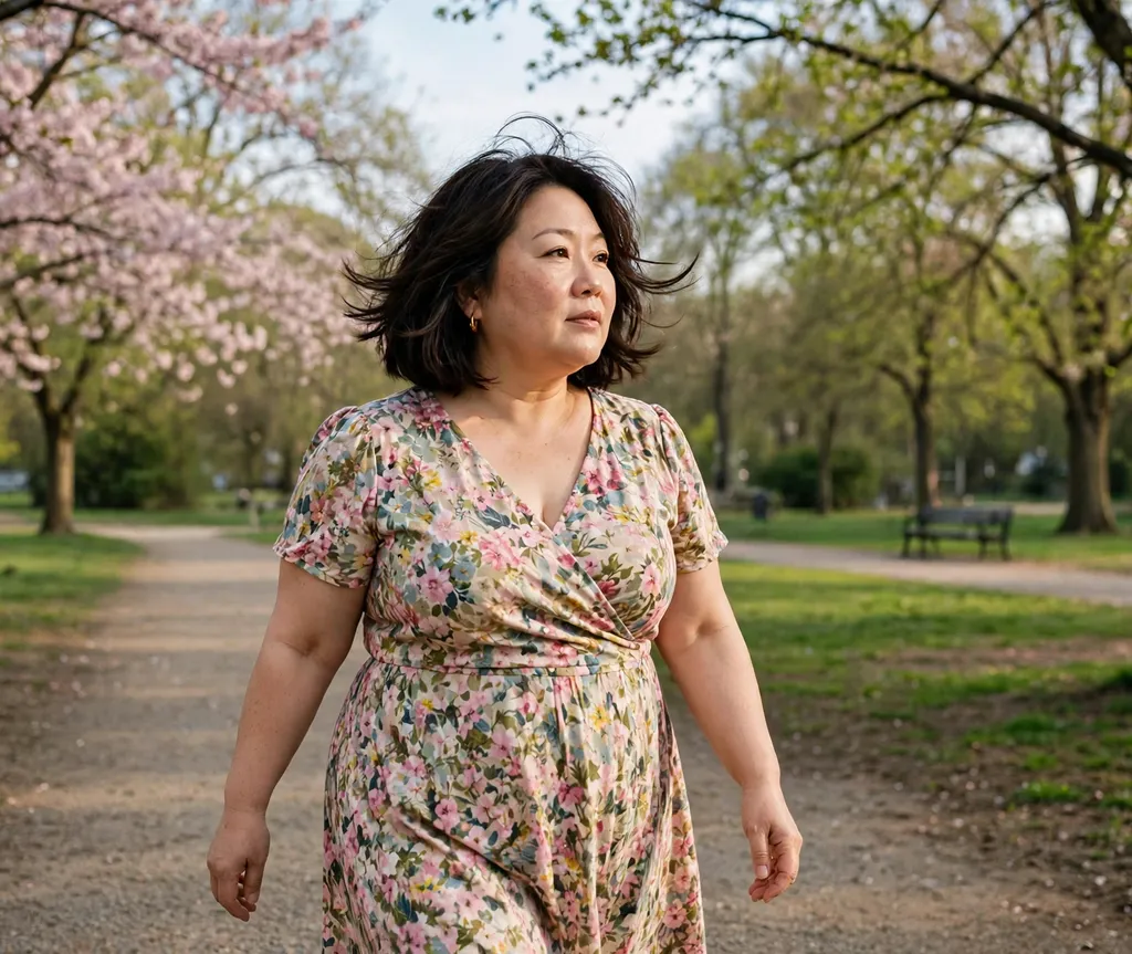 Plus-size woman with a feathered layered bob with wispy ends