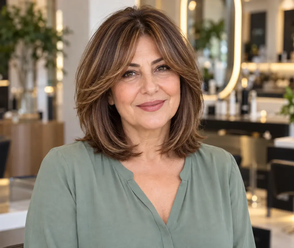 Layered Lob with Curtain Bangs