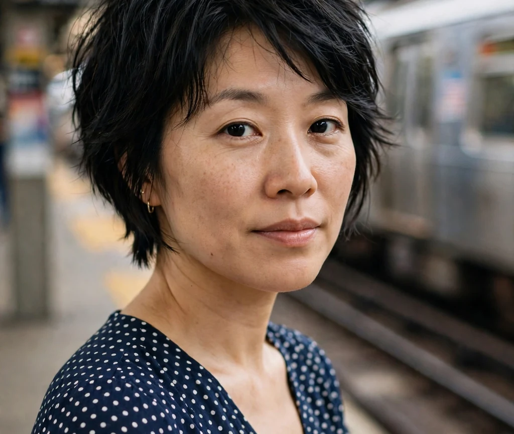 Woman with a short layered stacked bob