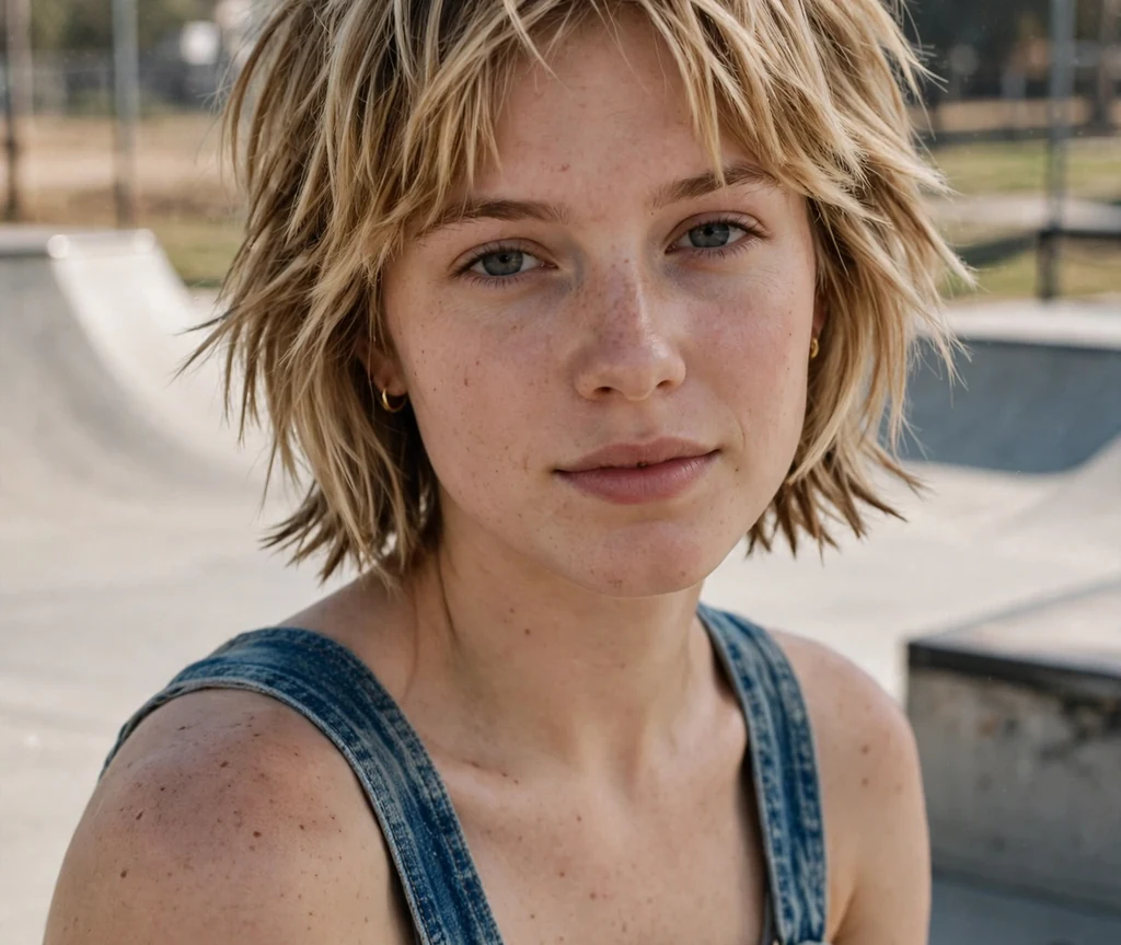 Woman with a choppy layered stacked bob