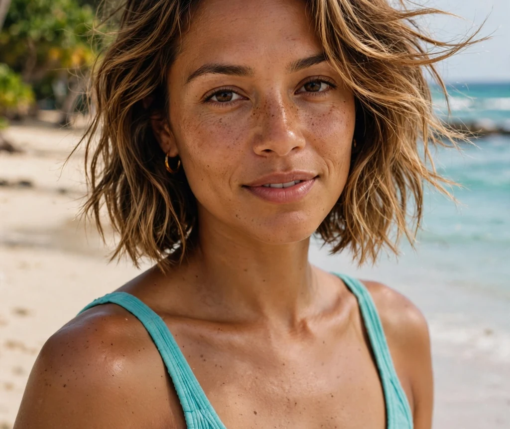 Woman with a textured beachy layered stacked bob