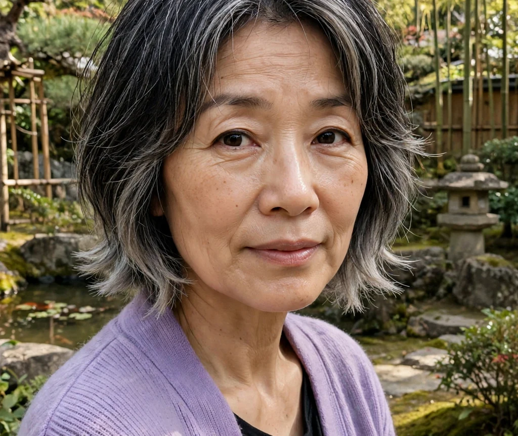 Woman with a wispy layered stacked bob