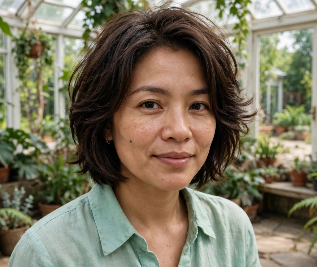 Woman with a layered stacked bob for fine hair