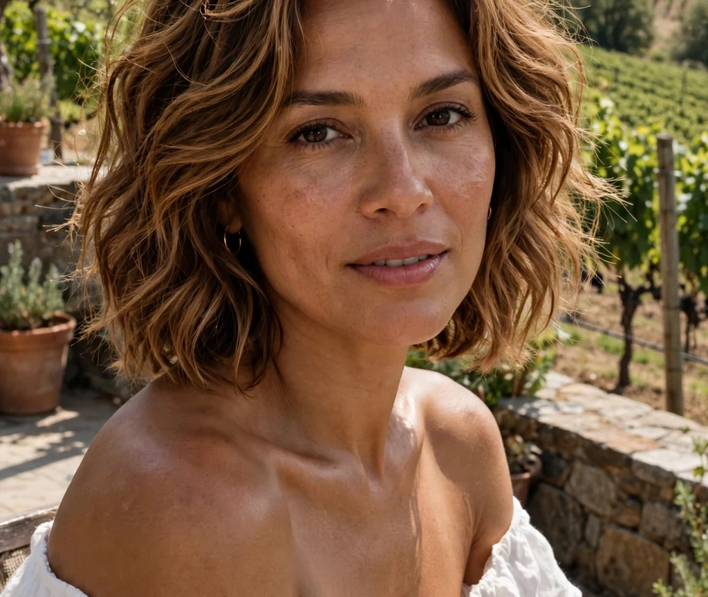 Woman with a wavy layered stacked bob