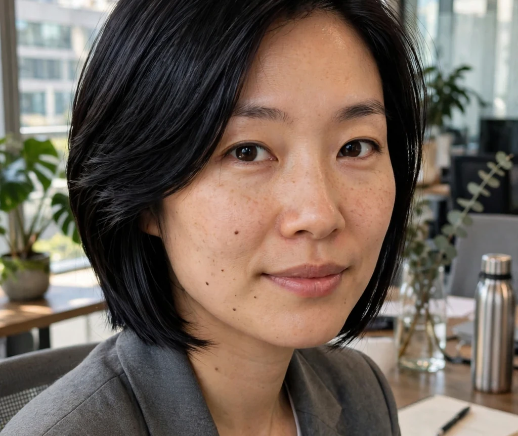 Woman with a straight sleek layered stacked bob