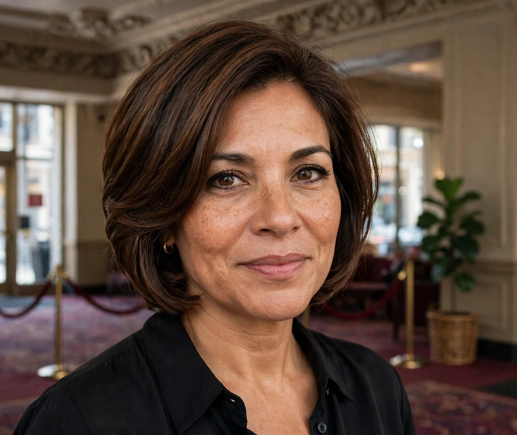 Woman with a graduated layered stacked bob